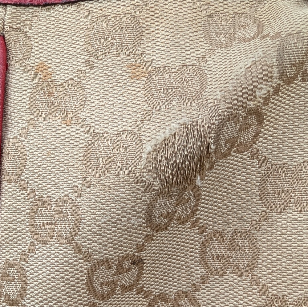 Gucci GG Canvas Tote Bag Red Leather Trim Monogram Shoulder Bag Authentic - Picture 4 of 12